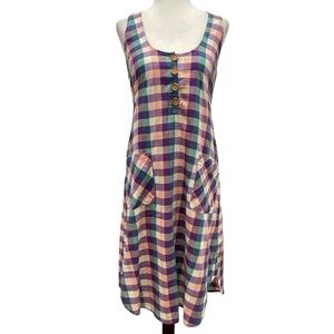 Built By Wendy Sleeveless Purple Plaid Cotton Dress Size X-Small